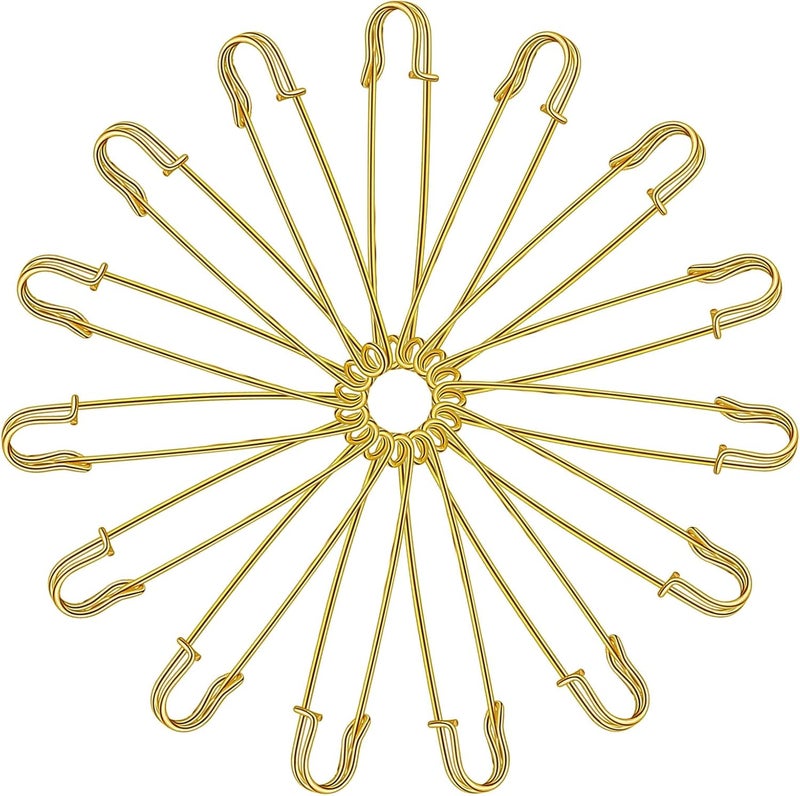 Urmspst Safety Pins (New), 4" Large Safety Pins Pack of 15 for Clothes Leather Canvas Blankets Crafts Skirts Kilts, Extra Large Pin Heavy Duty (Gold) - Image 1